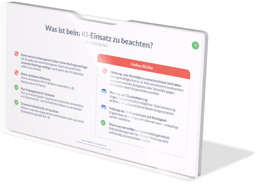 KI-Kurs-Beispielseite: Regeln für KI-Einsatz im Unternehmen